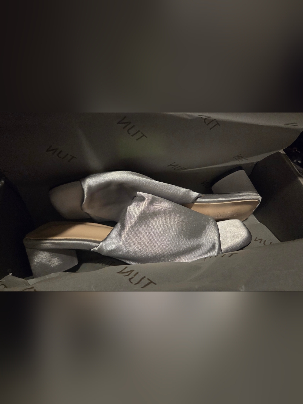 TJIN Silver Metallic Satin Mules